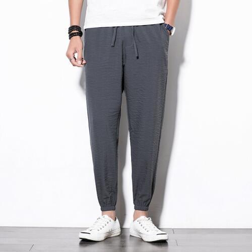 Mens Linen Cotton Pants Ankle Length Summer Thin Loose Casual Linen Trousers Man Leisure Home Comfortable Jogger pants Male