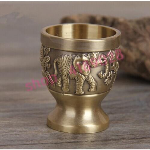 Pure copper, carved elephant, retro small wine cup / tea cup