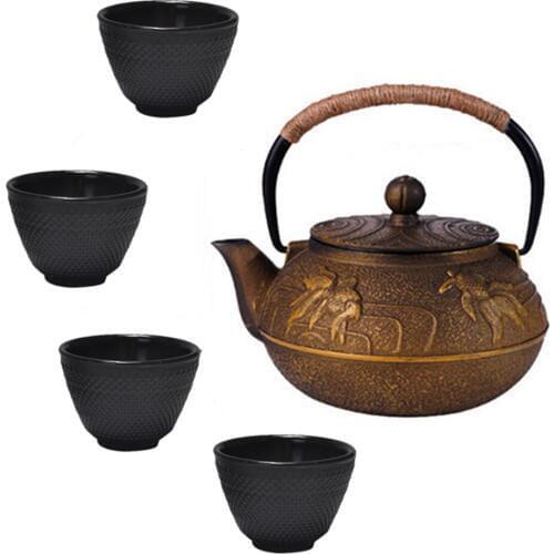 Cast Iron Teapot and Cup Tea Sets Goldfish Tea Pot Caneca With Filter Metal Kettle Copo 5pcs