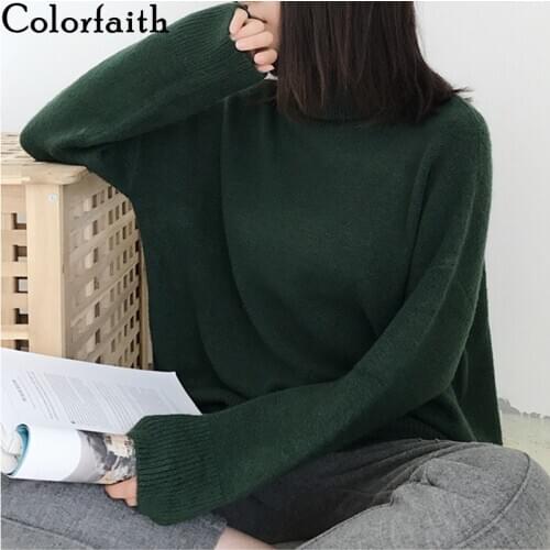Colorfaith New 2021 Spring Winter Womens Sweaters Warm Pullovers Turtleneck Oversize Minimalist Knitted Vintage Lady Top SW1027