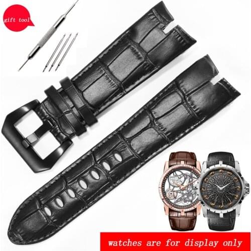 Concave Interface Strap For EXCALIBUR Series Genuine Leather Watchband 26mm Black Brown Mnes Wristband Pin Buckle