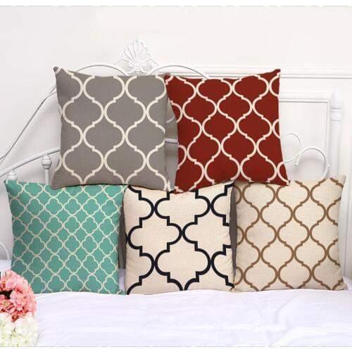 Decorative Pillow Cushion Case Geometric Clover Pillowcase 17.5 Inch Cotton Linen Chair Seat Throw Pillow Cover G1033
