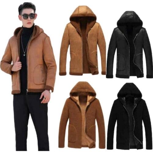 Double-Sided Wear Leather Coat Men Fur Hooded Coat Trend Loose Thick Warm Leather Outwear