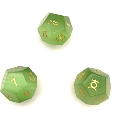 GreenCats eye Stone D12 Dice Zodiac Sign Planet Astrology Dice Set Handmade Magic Symbol Tarot Divination Dice Borad Games