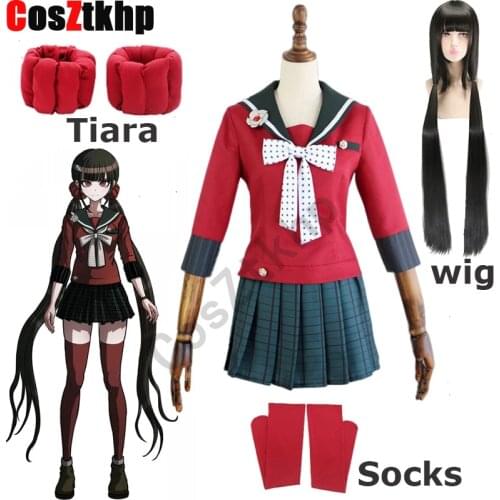 6pcs Anime Danganronpa Cosplay Harukawa Maki Cosplay Costumes Wig School Girls Uniform Dangan Ronpa Halloween Costume For Women