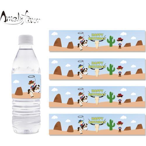 Cowboy Theme Bottle Labels Kids Grand Event Birthday Party Decorations Supplies Western Boys Girls Bottle Wrapper Decorations