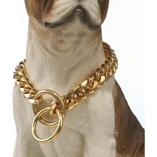 Huge Duty Slip Pet Choker Gold Custom Miami Cuban Curb Stainless Steel Meter Chain Collar for Dogs Training Daily Use 12-34inch