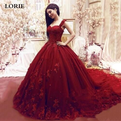 LORIE Red Off The Shoulder Wedding Dress Ball Gowns 2020 With 3D Flowers Robe de soiree Lace Bridal Dress Free Shipping
