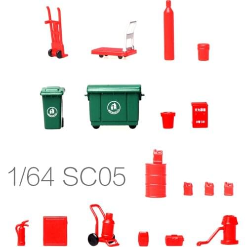 1/64 XCARTOYS Trash Can, Oil Can, Fire Extinguisher, Fire Hydrant, Trolley, Auto Repair Tool Model