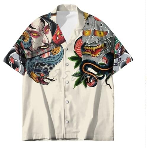 Tessffel Samurai Japan Tattoo 3D Print Men’s Hawaiian Shirts Beach Shirt Fashion Summer Harajuku Casual Oversize Streetwear S35
