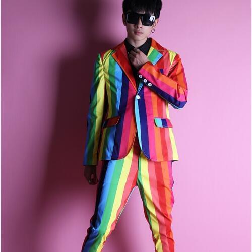 New Rainbow Color Men Slim Suit Jacket Nightclub Fashion Stage Costume Hair Stylist Suits Host Photo Studio Mens Blazer Dress