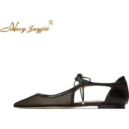 Nancyjayjii Sexy Womens Black Lace Mesh Flat Heels Sandals Ladies Pointed Toe Buckle Shoes Casual Party Evening Summer Size 39