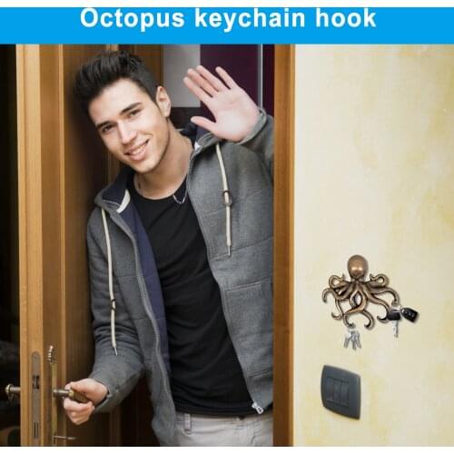 Newly Octopus Key Holder Bronze Retro Look Key Hook Sea Theme Hook Key Hanger Ocean Decorations for Wall