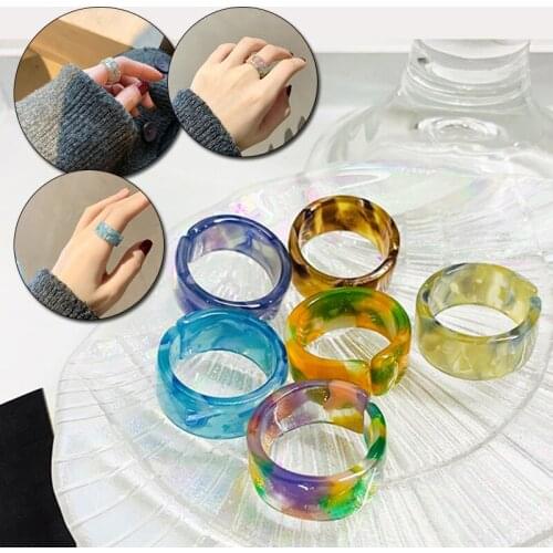 New Korea Simple Acetate Transparent Colorful Acrylic Thick Open C-shaped Circle Round Adjustable Rings for Women Finger Ring