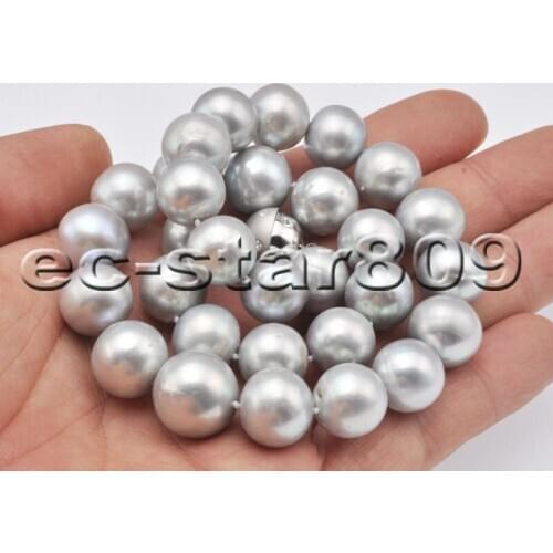 P6795 A++ 17" 15mm Gray Round Freshwater Pearl Necklace Magnetic Choker