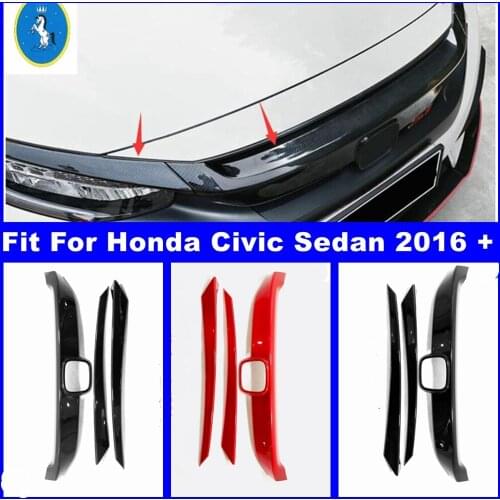 ABS Carbon Fiber Look / Black / Red Front Upper Engine Hood Bonnet Grille Grill Cover Trim Fit For Honda Civic Sedan 2016 - 2019