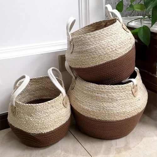Seagrass Wicker Rattan Woven Basket Hanging Planting Flower Pot Storage Laundry Basket Cesta Mimbre Home Garden Decoration