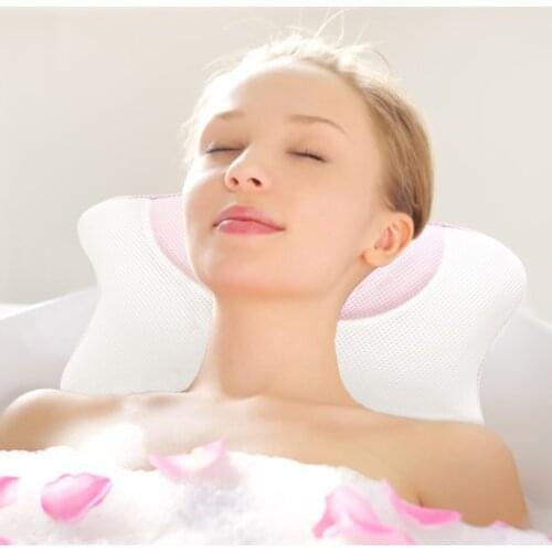 Bath Pillow 3D Mesh Spa Neck Pillow Headrest with Suction Cup Hook Up Bathtub Accessories Gifts for Women 37x28cm