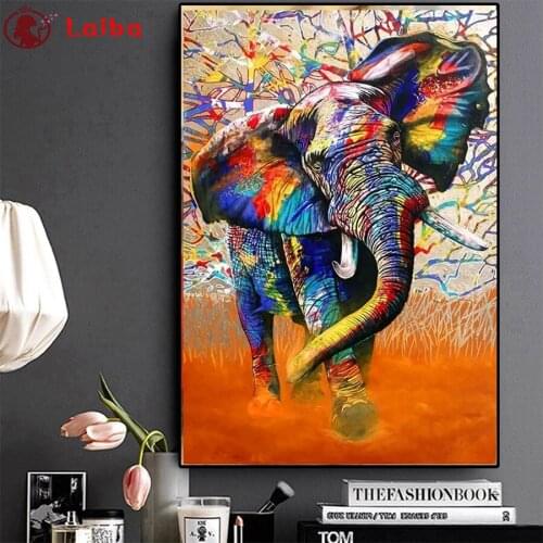 Full square diamond painting Abstract animal art, painted elephant pictures for embroidery round diamond mosaic paintings