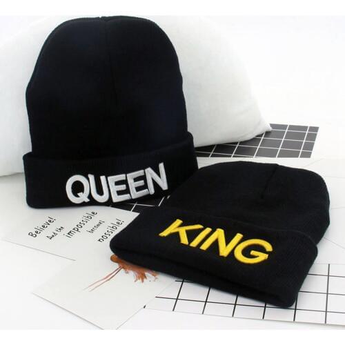 KING QUEEN Embroidery Hat Spring Women Winter Beanies Men Dad Hats Snowboard Caps Spring Skullies Warm Knitted Hip Hop Ski Cap