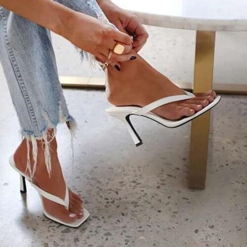 Stylish Womens Heel Flip Flops Black High Heels White Sandals Women Mules Slippers Ladies Summer Shoes 36-42 Calzado Mujer