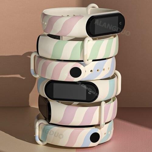 Candy Color Pattern Silicone Watch Band Strap for Xiaomi Miband 3 4 5 6 Watchband Bracelet for xiaomi mi band 5 6 3 4 strap