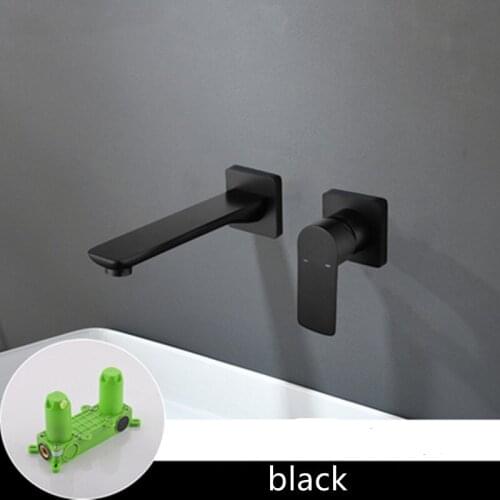 Bathroom Basin Sink Faucet Brass Wall Mounted Sink Mixer Tap Single Handle Swing In-Wall Hot & Cold Black Grey Bathtub Faucet