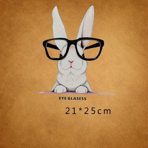 Cartoon glasses rabbit Iron On A-level Patches Heat Transfer Pyrography For DIY Clothes T-Shirt Bags Decoration Printing