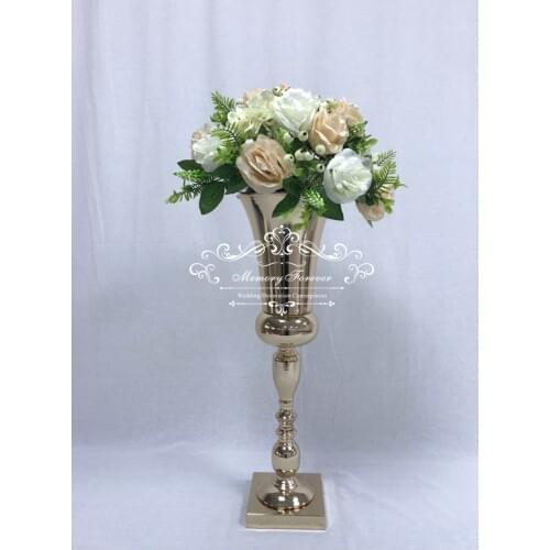 Vase for Wedding Decoration Tall Gold Trumpet Flower Pots Decorative Holder Metal Stand for Marriage Anniversary