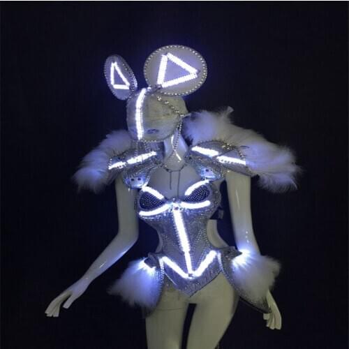 WX39 Ballroom dance led light costumes dj stage wears outfit bar catwalk performance headwears dress clothe party bodysuit club