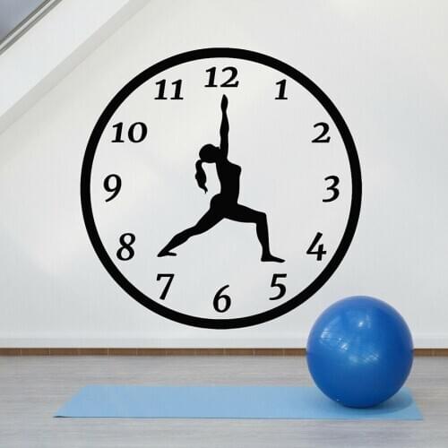 Yoga Time Wall Decal Girl Silhouette Posture Clock Meditation Room Home Decor Vinyl Stickers Creative Bedroom Art Mural S1251