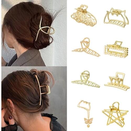 2021 New Women Elegant Gold Hollow Geometric Metal Hair Claw Vintage Hair Clips Headband Hairpin Hair Crab Hair Accessories