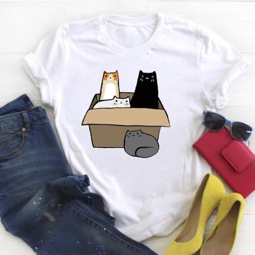 Women Cat Pet Cartoon Kawaii Funny Cute Print Ladies Summer T Tee Female Top Shirt Clothes Tshirt Womens Graphic T-shirt
