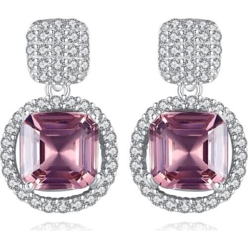 MetJakt S925 Sterling Silver Square Light Brown Gemstone Fashion Simple and Elegant Womens Ear Studs