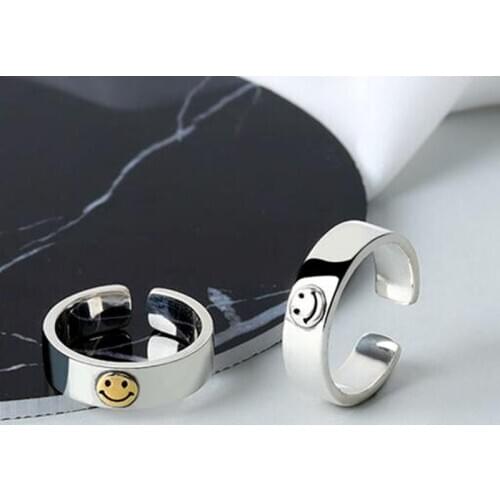 Hot Sale Happy Smiley Face Lightning Stamp Tibetan Ring Big Large Retro Vintage Golden Gothic Women Jewelry Rings