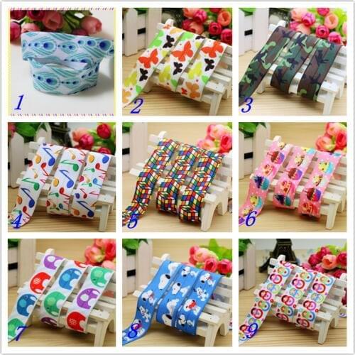 1'' Free shipping Fold Elastic FOE elephant dog note feather printed headband headwear diy decoration wholesale OEM 25mm S149