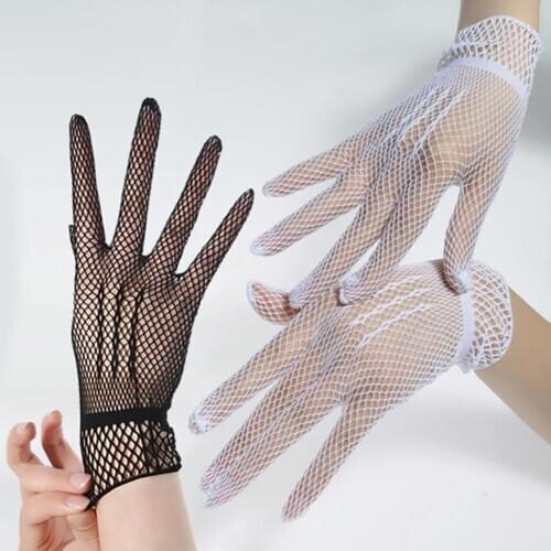 1 Pair New Summer Gloves Women Sexy Lace Mesh Black Drivng Gloves Anti Uv Sunscreen Full Finger Elegant Lady Dance Gloves Hot