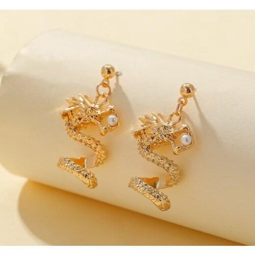 1 Pair Vintage Chinese Style Dragon Stud Earrings For Female Trendy Punk Personality Animal Earrings Statement Jewelry Gift