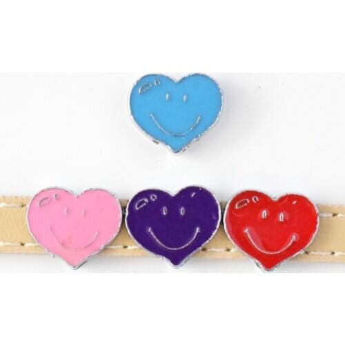 10PCS 8mm Sweet Smile Face Heart Slide Charms Flat Beads DIY Accessories Handmade Bracelets Belt Strips Pet Name Collar