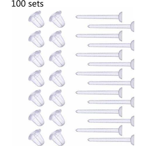 100 Set Hypoallergenic Simple Plastic Earrings Clear Ear Pins Needle and Resin Earring Backs DIY Ear Accessories