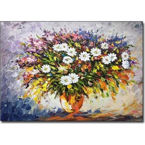 100% Hand Painted Textured Bottle Flower Canvas Thick Oil Painting Artwork Wall Decoration Art Free Shipping For Living Room