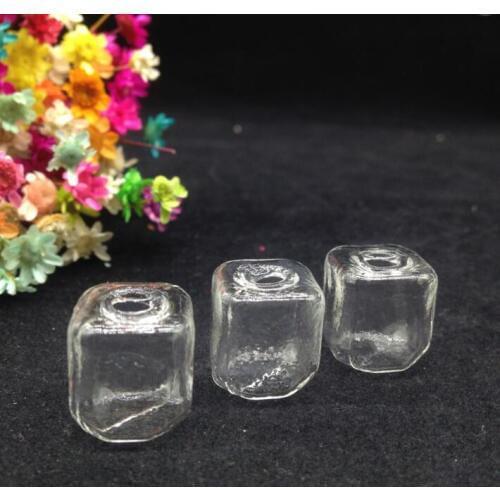 20pieces/lot 15*15mm clear square cube glass globe cover empty vial pendant diy jewelry necklace glass wishing bottle findings