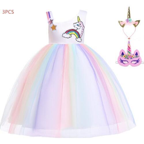 2019 new unicorn girls dress Halloween party performance costume princess dress childrens skirt Europe and America kids dress