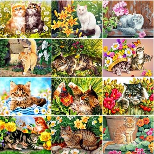 5D DIY Diamond Painting Full Square Round Drill Cute Cat Diamond Embroidery Flower Cross Stitch Crafts Home Decor Manual Gift
