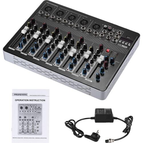 7-Channel Mic Line Audio Mixer Mixing Console with 3-band EQ 48V Phantom Power USB Interface with 2 stereo channels