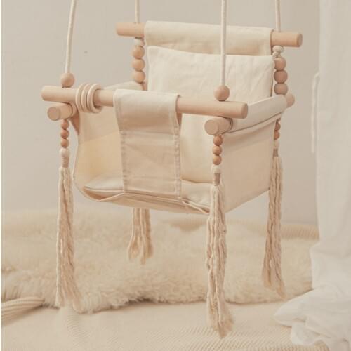 Bopoobo Baby Swing Set With Seat Belt Rocking Canvas Seat 0-12 Months Baby Toy Outdoor Small Basket Safe Recreation For Children