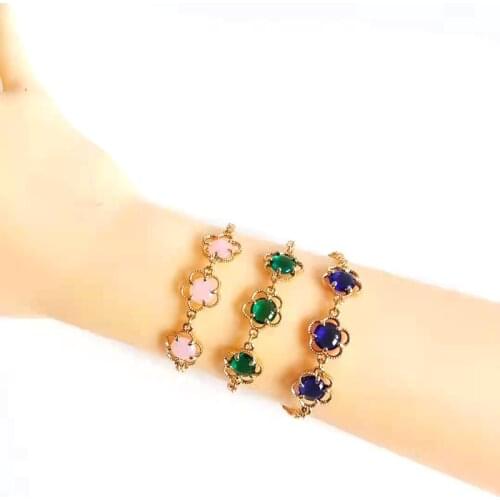Charm Bracelet Color Bead Crystal Setting Flower Shape Diecast Plated Metal Chain Connect for Women Girls Gift