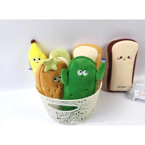Seven Colour Toast Biscuit Pencil Case Cactus Strawberry Avocado Plush Large Capacity Pencil Case
