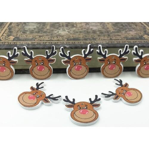 DIY 100pcs Christmas Accessories Wooden deer Buttons Sewing Decorative holiday 26mm