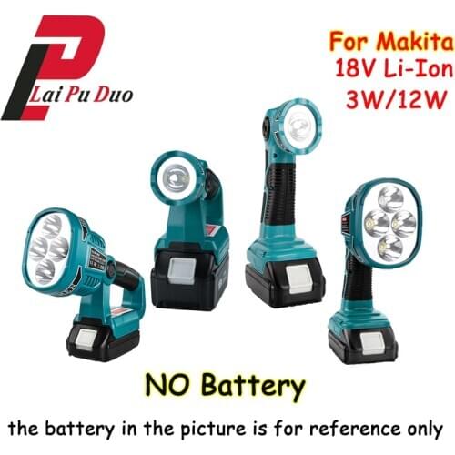 For Makita(NO Battery,NO Charger)Pistol/Portable 3W/12W 18V LED Lamp Emergency Lighting Lithium Battery USB Outdoor LampLighting